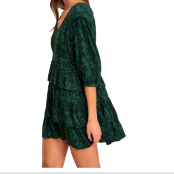 ba&sh Dresses & Skirts - Ba&sh Nina Tiered Green Printed Ruffle Lined Mini Dress Size  L/US10
